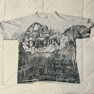 Vintage 90s Busch Gardens VA Drachen Fire Rollercoaster Ride AOP T-Shirt Size XL